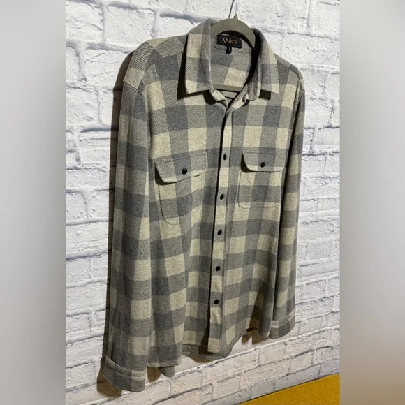 Women’s Quince The Stretch Sweater Fleece, Buffalo Plaid Shirt, Size Large - Picture 2 of 5